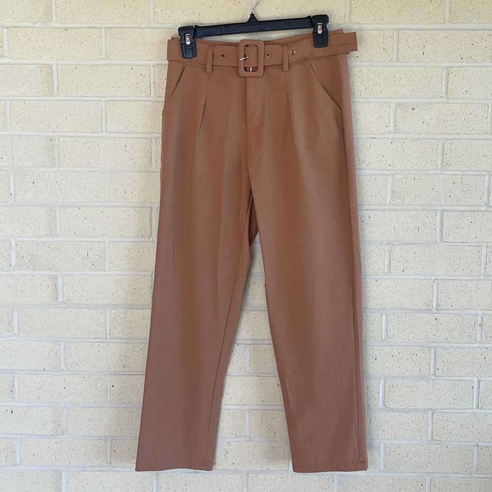 Women’s camel belted trousers